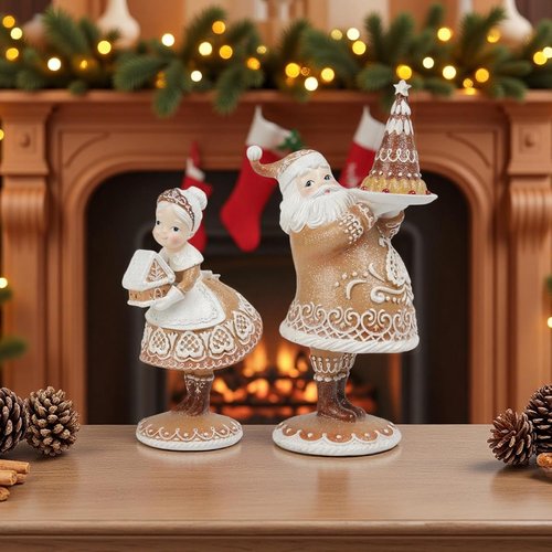 Braxio Gingerbread Christmas Decor - Resin Santa Figurine for Indoor Home Decoration | 6.5 x 4.5 x 11.25 Inch