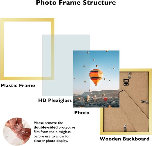 JCJMY Gold 10x12 Picture Frame - Wall Hanging & Mounting Options with Shatter-Resistant Plexiglass