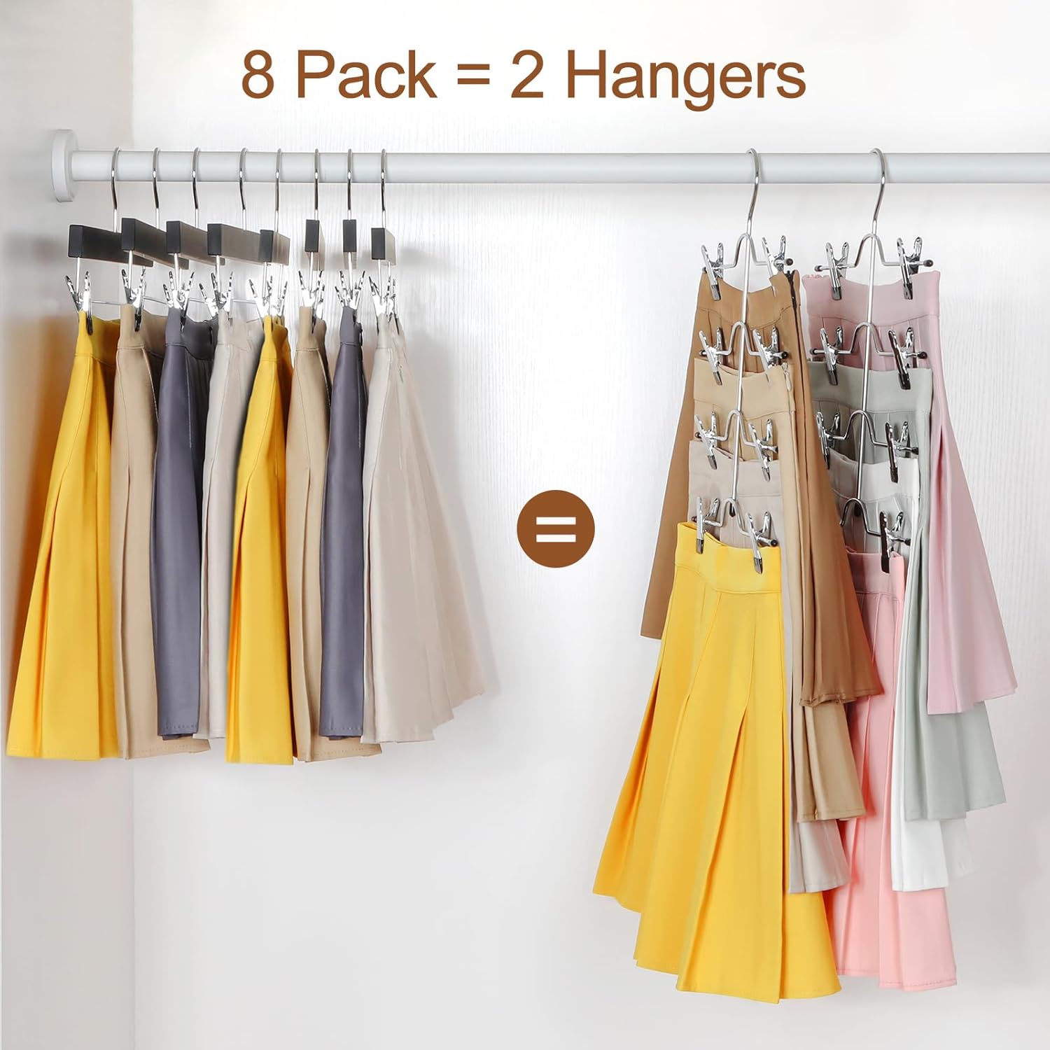 TOPIA HANGER 4-Tier Metal Skirt Hangers - Space-Saving Design with Adjustable Clips, Non-Slip Grip, Black | 2-Pack