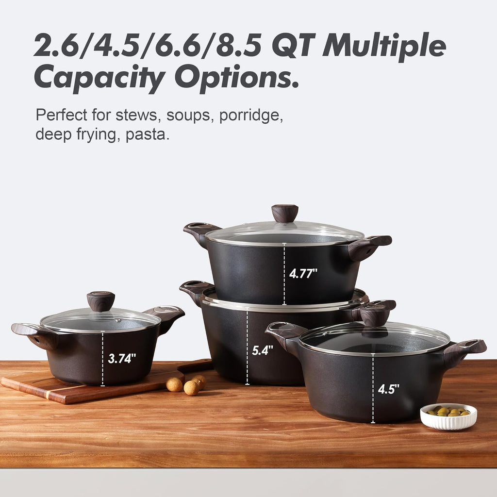 SENSARTE Nonstick Stock Pot - Versatile 2.6/4.5/6.6/8.5 QT Casserole for Healthy Cooking | Induction Compatible, Black