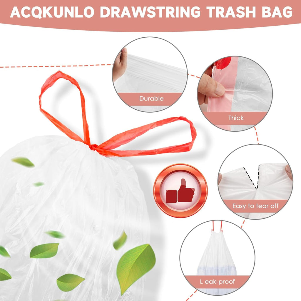 Magesh 6 Gallon Trash Bags - Unscented Drawstring Kitchen Garbage Bags | 125 Count, Strong & Thick