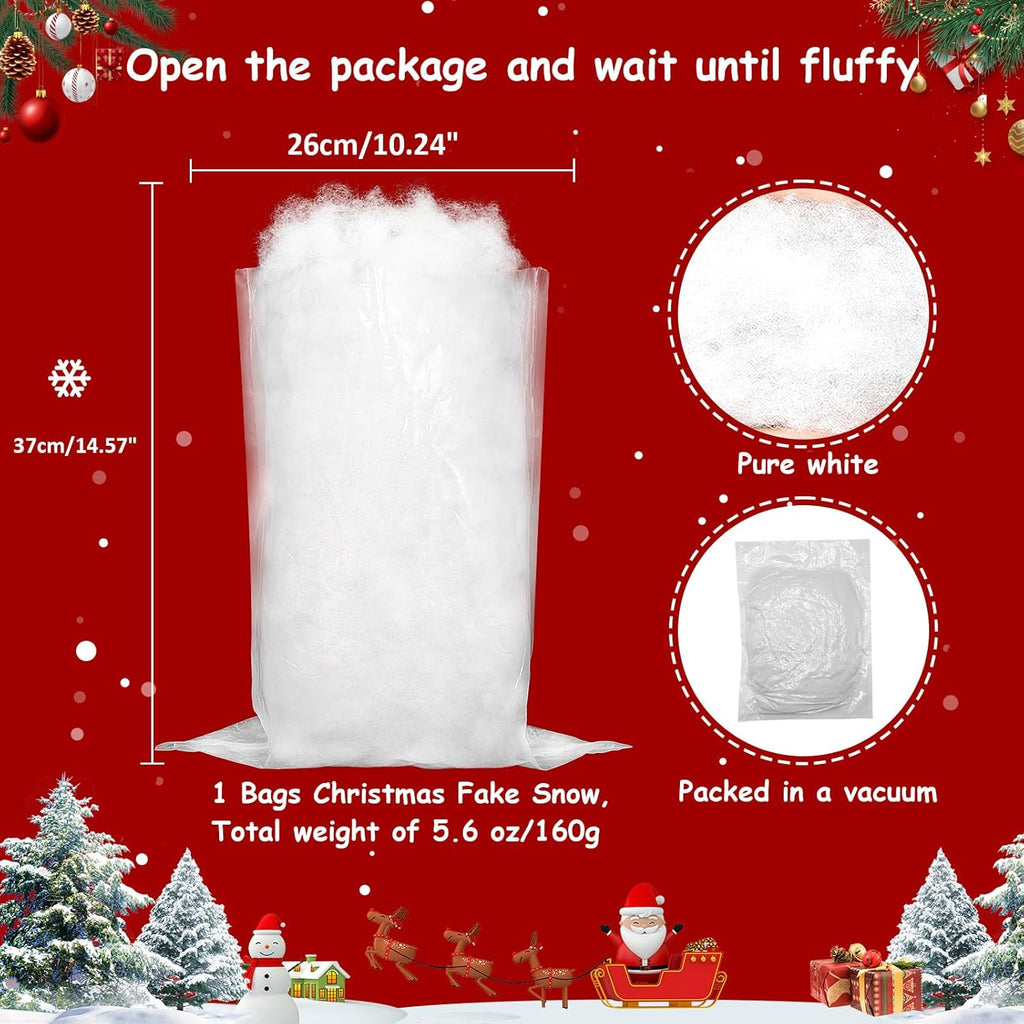Skiennix Christmas Fake Snow Decoration - 7 Oz Fluffy White Artificial Snow for Holiday Decor | Indoor Winter Home Accent