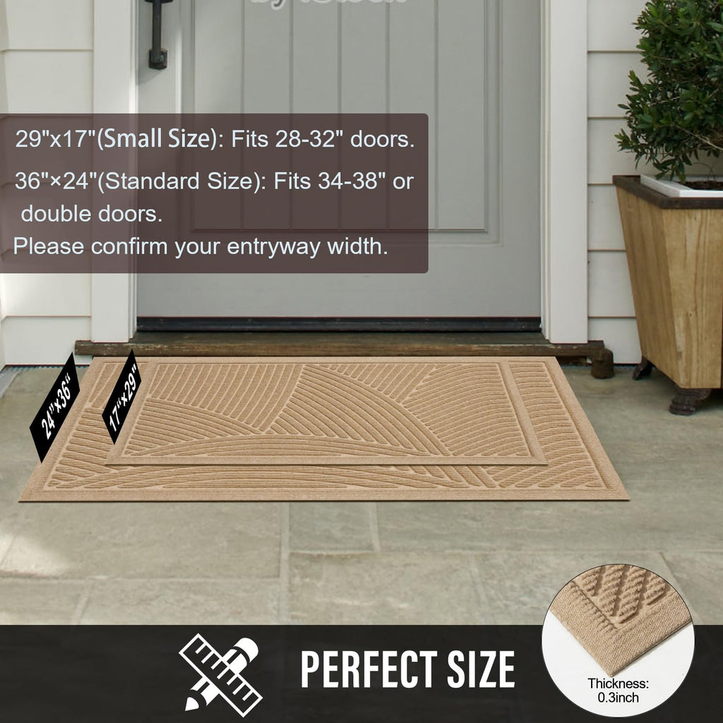 HIYARD Sturdy Front Door Mat, Absorbent Muddy Dirt Resist Welcome Door Mats Outdoor Indoor, Fade Resistant, Non-Slip Backing Entry Mat Low Profile Doormat for Entryway, 29×17, Beige