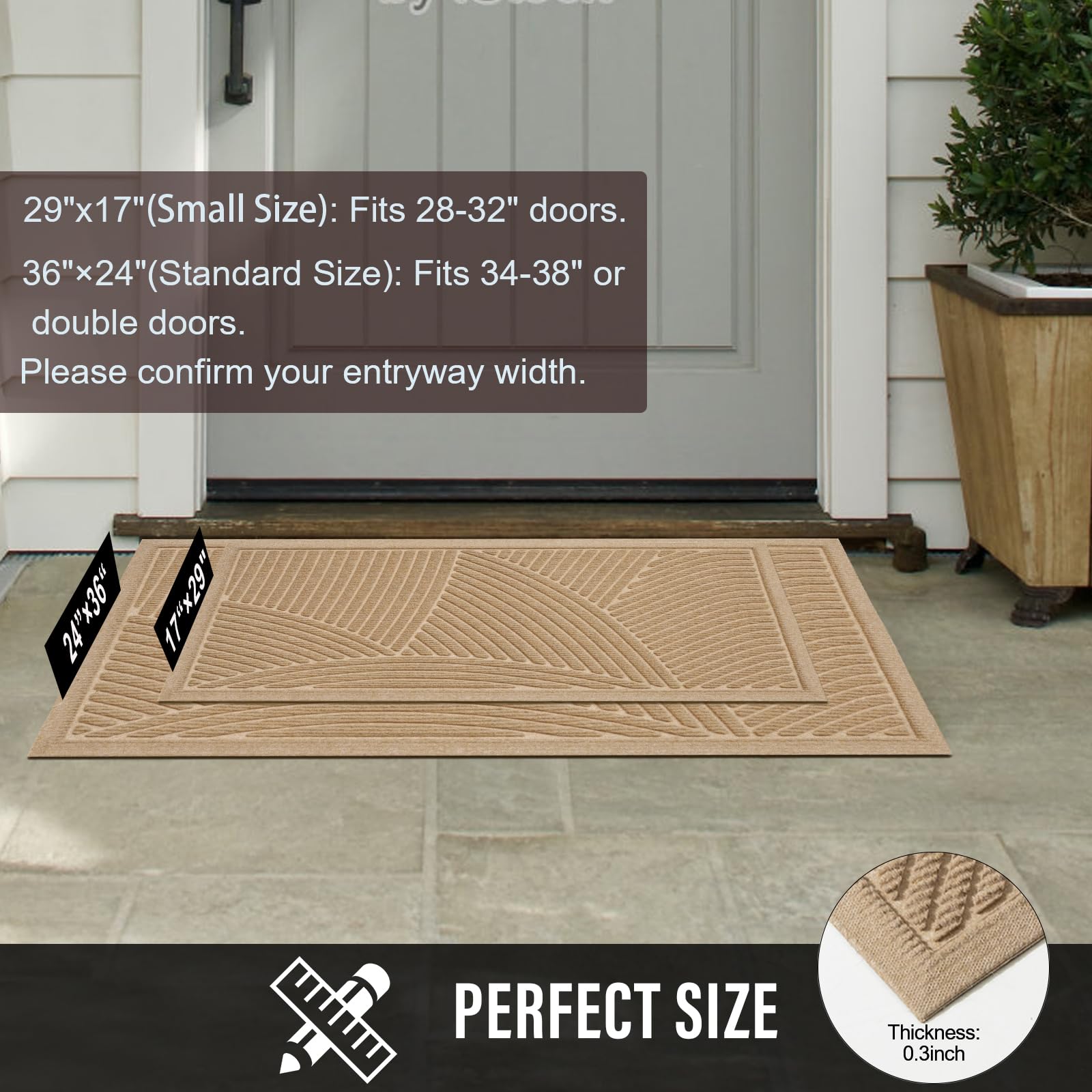 HIYARD Sturdy Front Door Mat, Absorbent Muddy Dirt Resist Welcome Door Mats Outdoor Indoor, Fade Resistant, Non-Slip Backing Entry Mat Low Profile Doormat for Entryway, 29×17, Beige