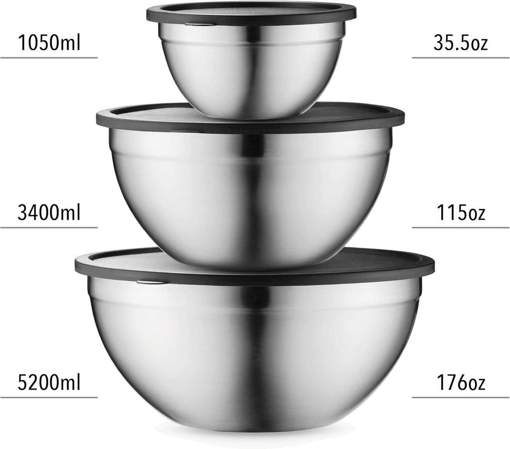 Table Concept Stainless Steel Mixing Bowls - Airtight Lids for Space-Saving Storage | Ideal for Cooking & Baking