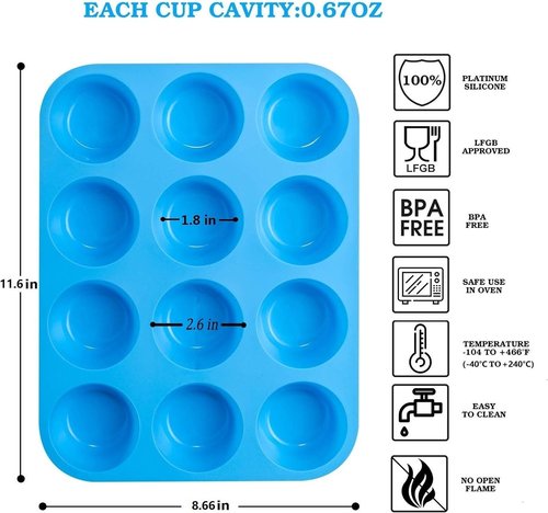 Jewoster Silicone Muffin Pan - Nonstick 12-Cup Baking Molds, BPA-Free | 2-Pack for Muffins & Cupcakes