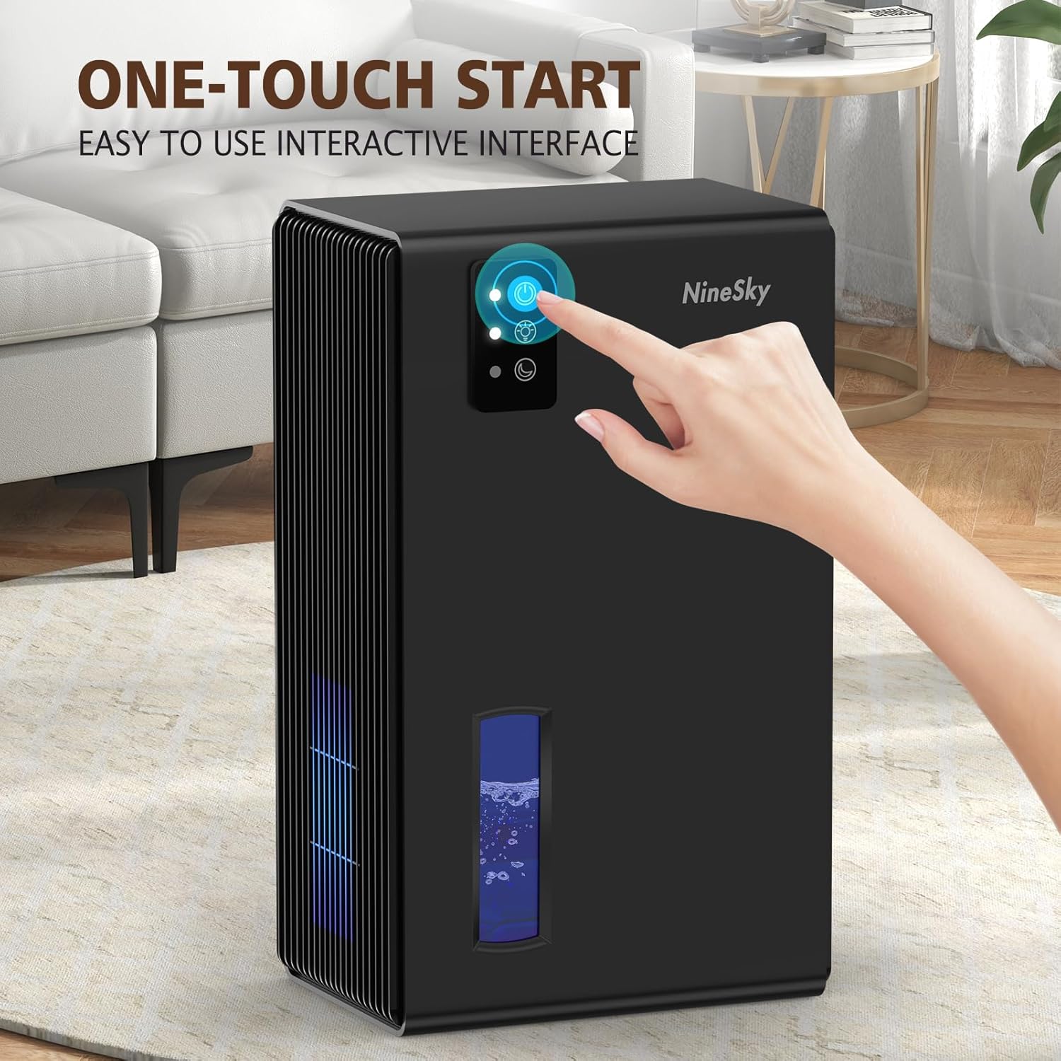NineSky Dehumidifier - 1000 Sq.Ft. Quiet Home Dehumidifier with 95Oz Tank & 7-Color Light | Black