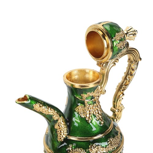 Vintage Turkish Tea Set with Metal Teapot, 6 Cups and Serving Tray, Gold Green, Traditional Coffee Serving Kit for Home