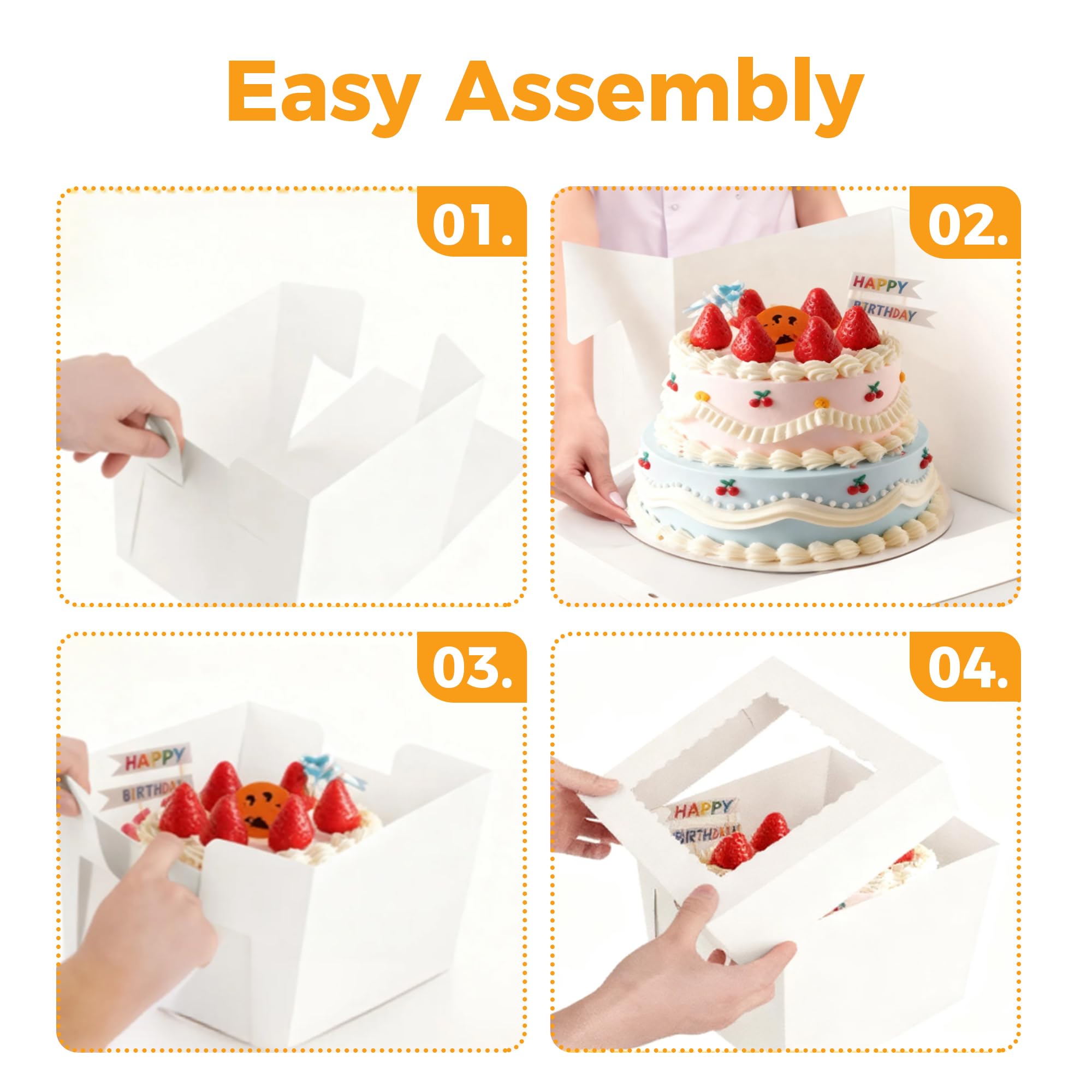 3 Pack Cake Boxes,10x10x8 Inch Tall Cake Box with Cake Boards 10",Disposable Cake Containers with Lids,White Bakery Boxes with Large Window,for Layer Cakes,Pies,Donuts,Cookies,Wedding,Birthday,Party