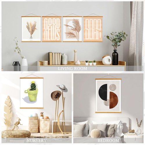 Benjia Magnetic Light Wood Poster Frame Set - 4 Pack for 10x14, 10x15, 10x13 Art Prints | Teak Color