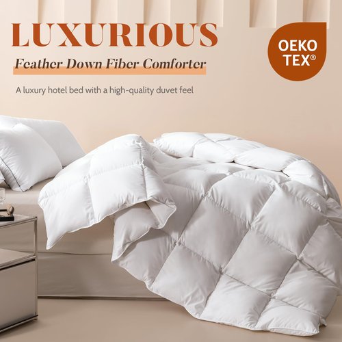 Cosybay King Size Feather Down Fiber Comforter Ultra Fluffy Duvet Insert, All Season White Cotton Cover Luxury Hotel Bed Comforter with Corner Tabs, 106x90 Inch