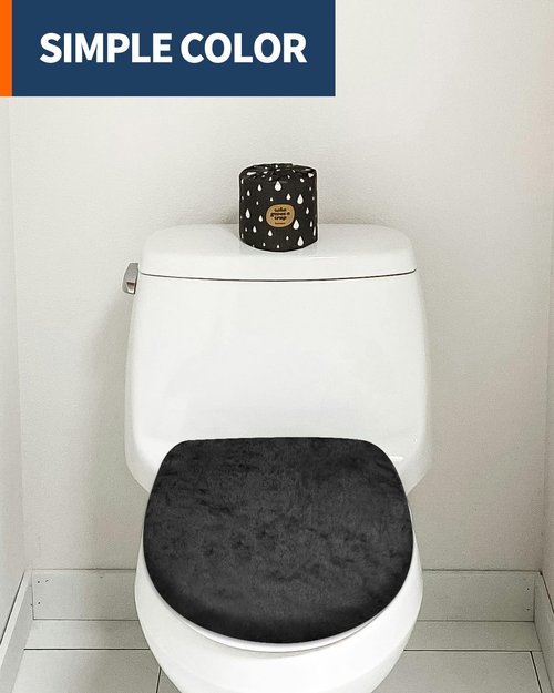Microfiber Toilet Lid Cover, Soft Velvet Toilet Cover; Absorbent, Machine Washable, Comfortable, Durable Adjustable Toilet Seat Cover Fits Most Toilet Lids (Black)