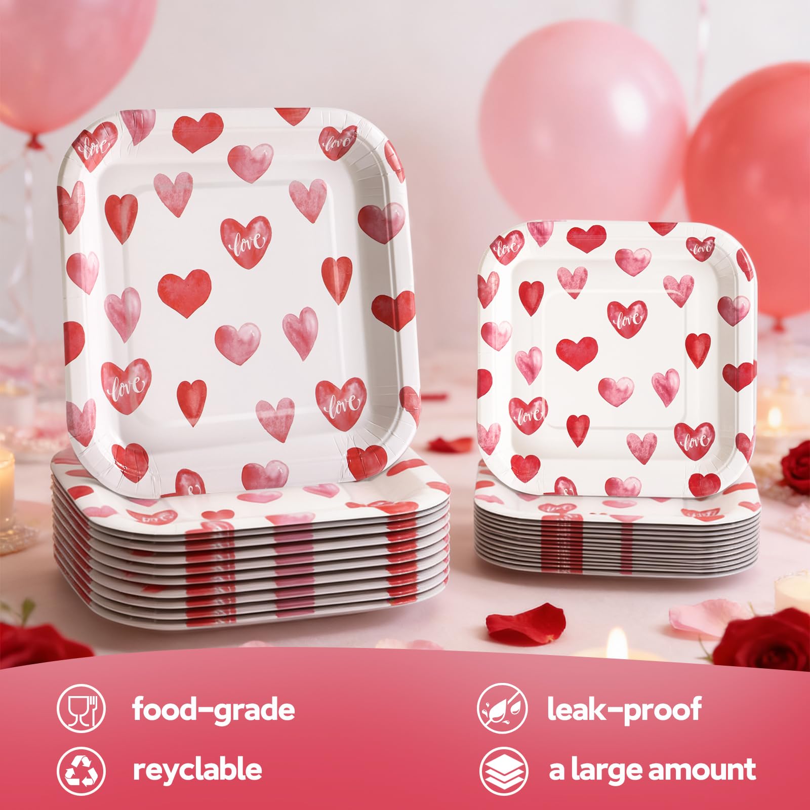 Glinarious Valentines Day Plates and Napkins Sets, Square Valentine Plates 9" Heart Plates 7" for Valentines Day Party Decorations