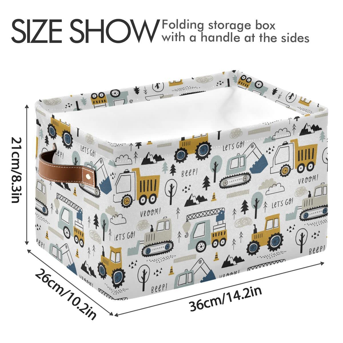 Wamika Excavator Truck Toy Storage Basket Fabric Kitchen Baskets Cars Boys Toys Open Home Storage Bins Boxes Foldable Organizer Bag for Baby Cloth Book Shelf Closet Baskets 16×12×8 Inches