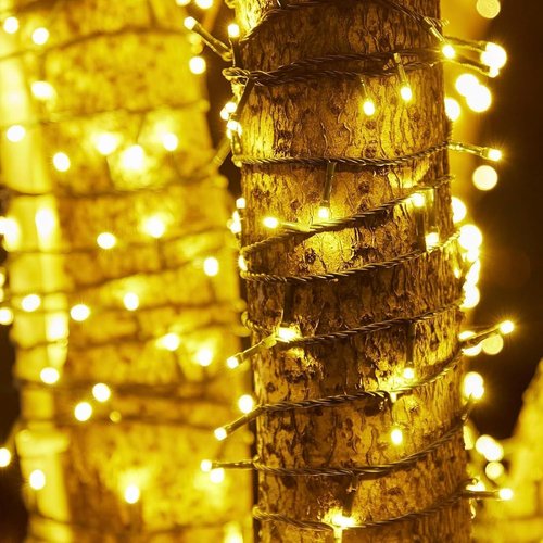 MERRIMAX M Solar Christmas String Lights Outdoor, 33ft 100 LED Solar Fairy Light 8 Modes Waterproof Xmas Lights for Garden, Patio, Home, Party, Wedding, Holiday, Tree, Outdoor (Warm White, 4 Pack)