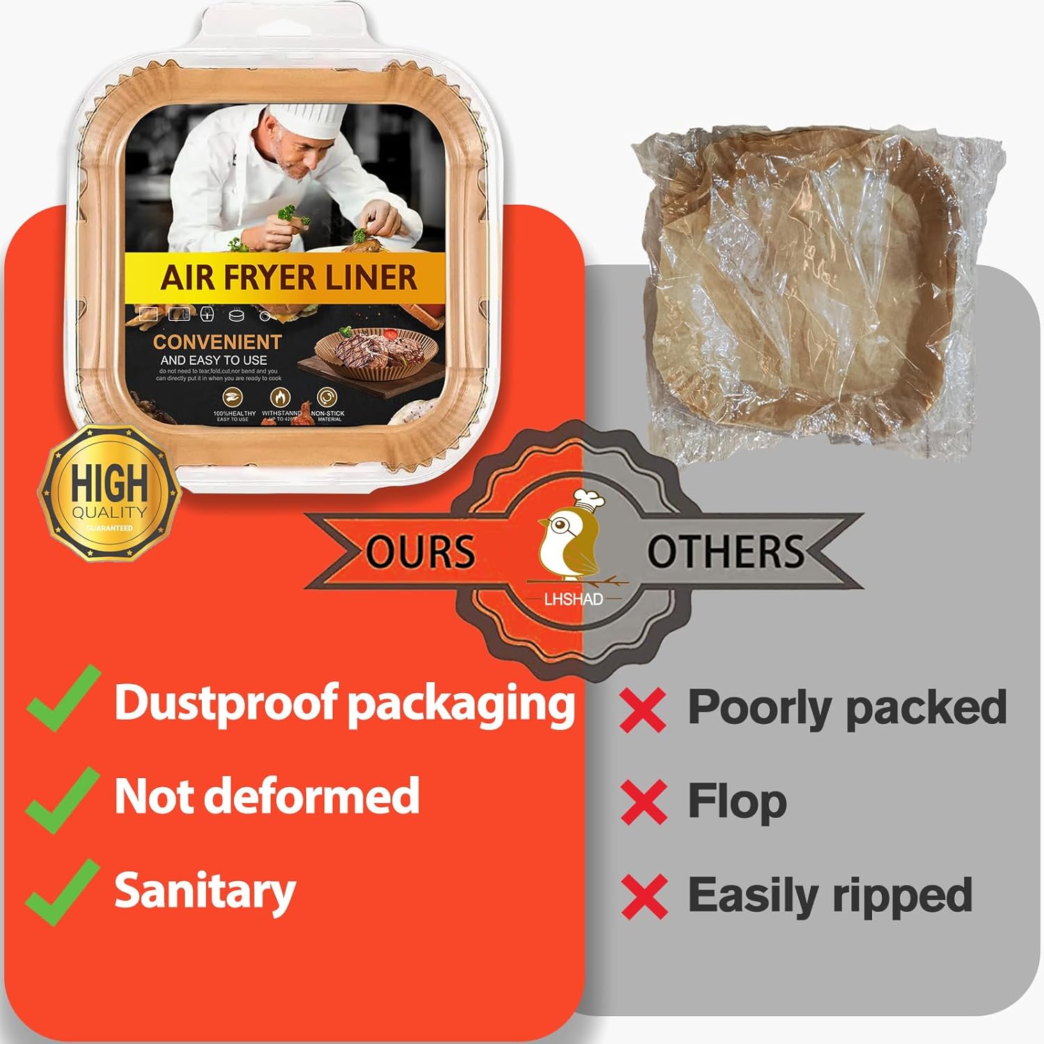 Skiennix 9-Inch Air Fryer Liners - 125 Pcs Non-Stick Parchment Paper for 5QT, 6QT, 8QT Frying & Baking