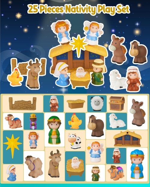 HARDWIND Nativity Set for Kids - 25-Piece Christmas Story Playset Figurines | Toddler-Friendly Design