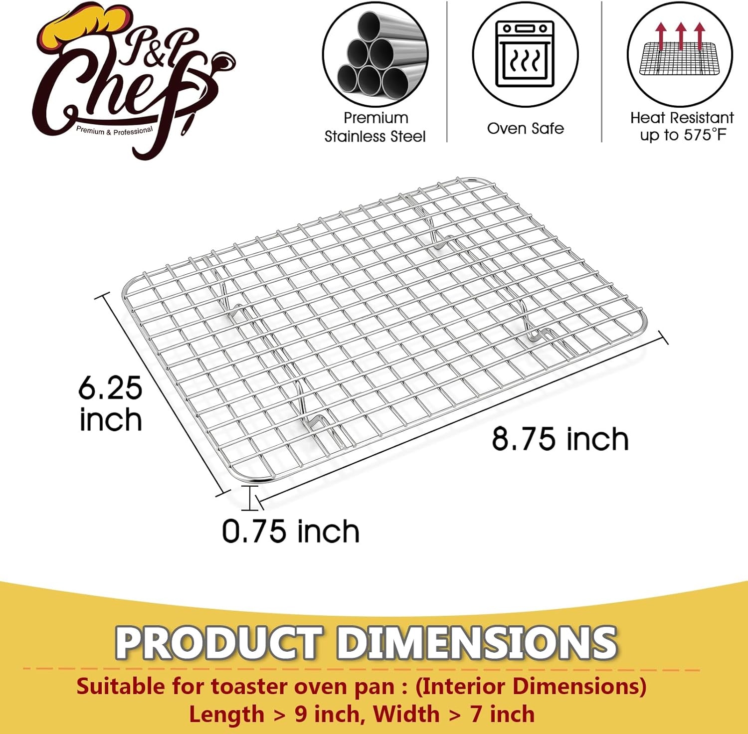 P&P CHEF Stainless Steel Cooling Baking Rack Set of 2 - Heavy Duty, Oven & Dishwasher Safe, 8.75 Inch