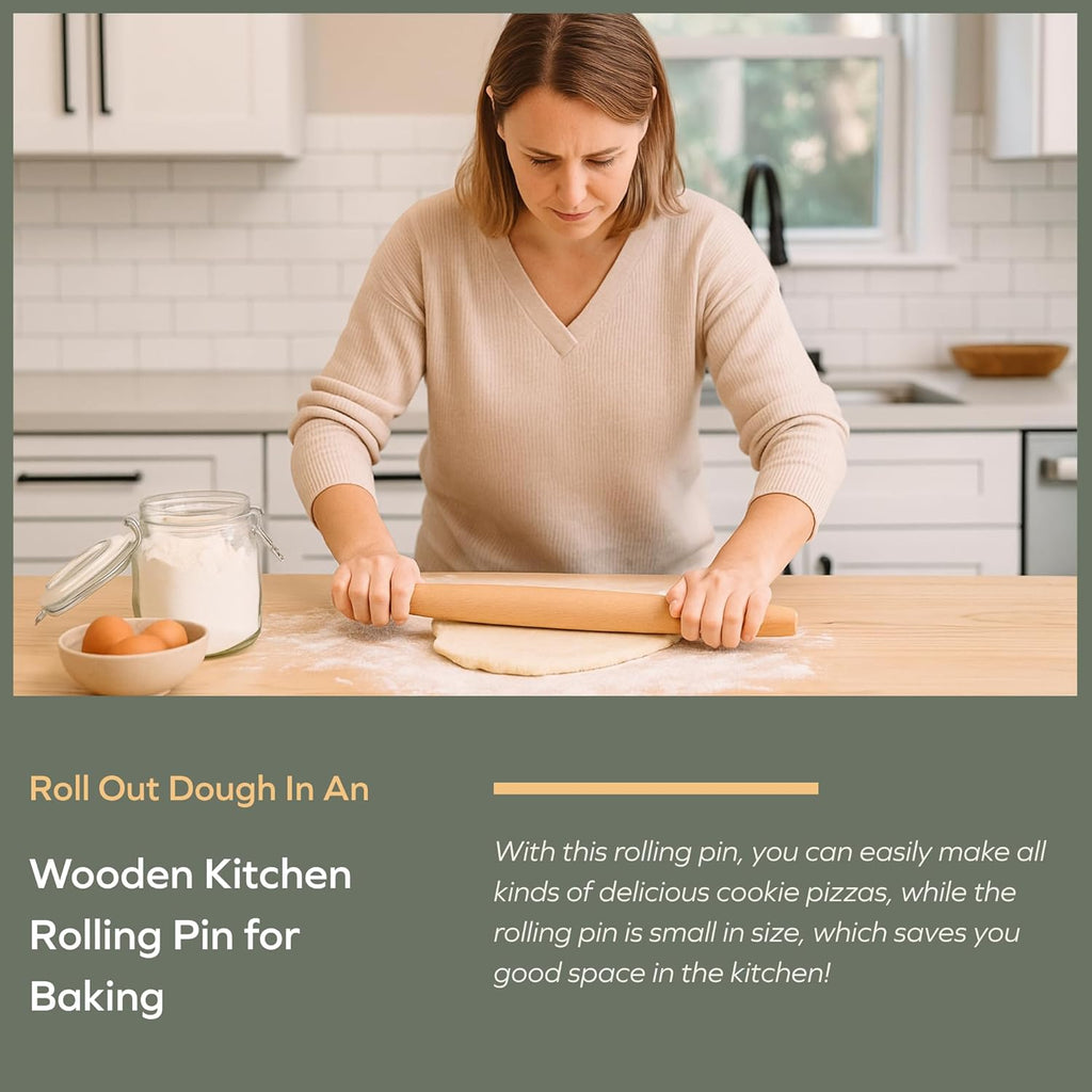 Muso Wood French Rolling Pin - Beech Wood Tapered Design for Baking | 15.75-Inch Length