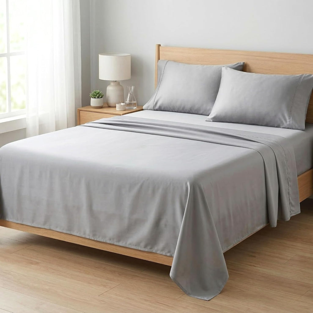 Beckham Hotel Collection Queen Sheets Set - 100% Cotton Sateen, Silky Smooth & Soft, 16” Deep Pocket, Gray