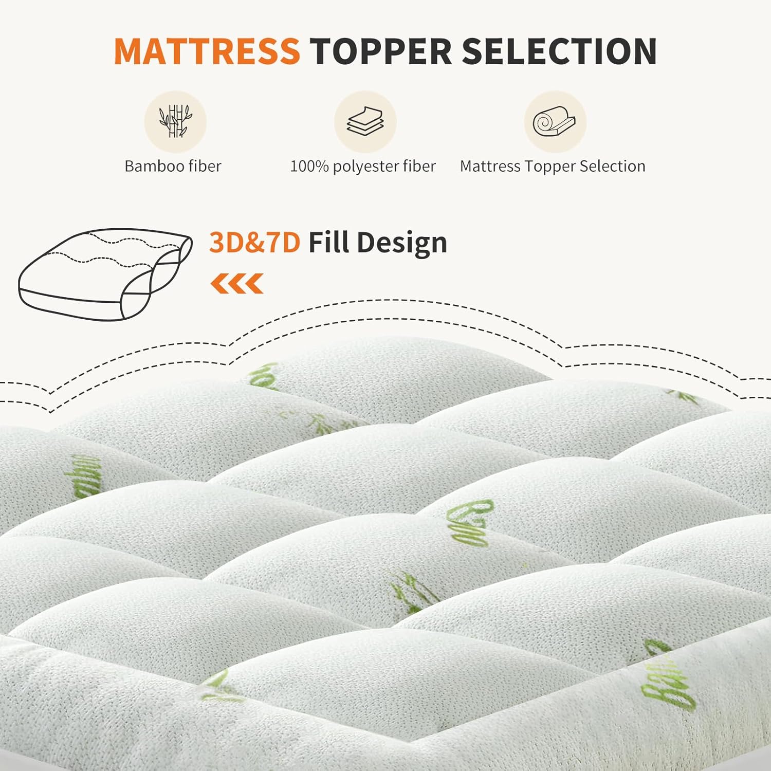 Sweetcrispy Ultra Soft Mattress Topper - Queen Size Bamboo Viscose Pillow Top for Cooling Comfort & Back Pain Relief, Green