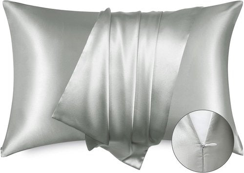 Bedsure Satin Pillowcases - Silky Soft Zippered Pillow Covers for Hair & Skin | Grey Queen Size Set of 2 (20x30 Inches)