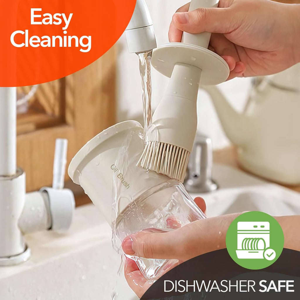 YARRAMATE Oil Dispenser with Brush - 300ml Glass Bottle for Kitchen | Silicone Basting Brush in Creamy White