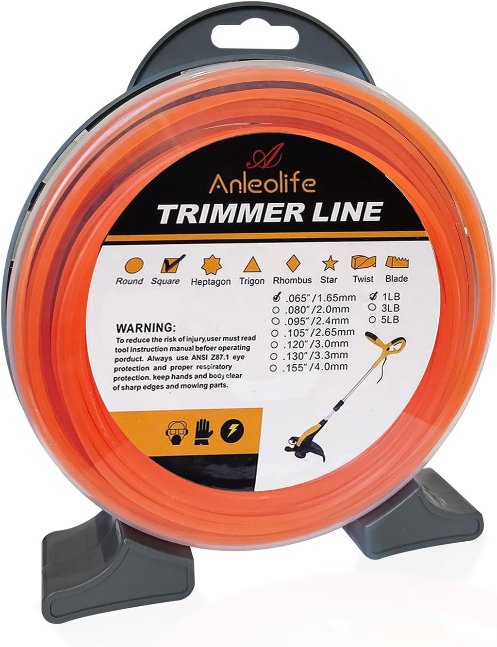 ANLEOLIFE String Trimmer Line - 1-Pound Commercial .065-Inch x 370 ft with Built-In Cutter - Orange