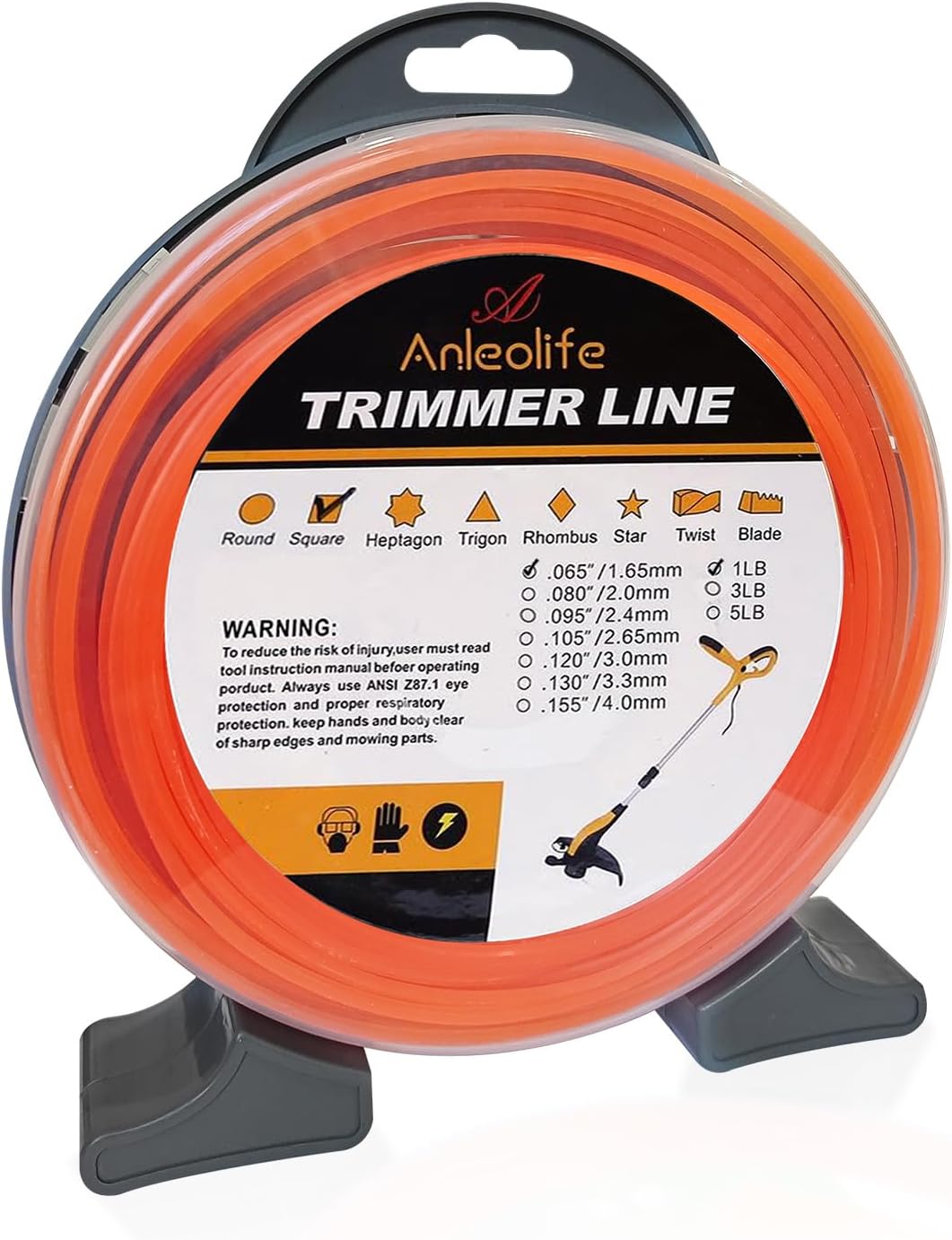 ANLEOLIFE String Trimmer Line - 1-Pound Commercial .065-Inch x 370 ft with Built-In Cutter - Orange