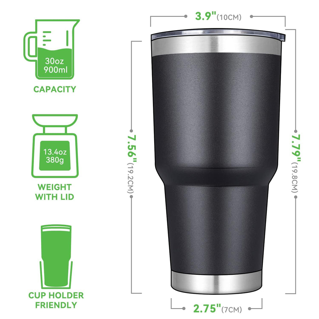 DOMICARE 30oz Tumbler Bulk with Lid and Straw, Double Wall Travel Coffee Mug, Insulated Vacuum Stainless Steel Tumblers, Powder Coated Tumbler Cup (Black, 8)