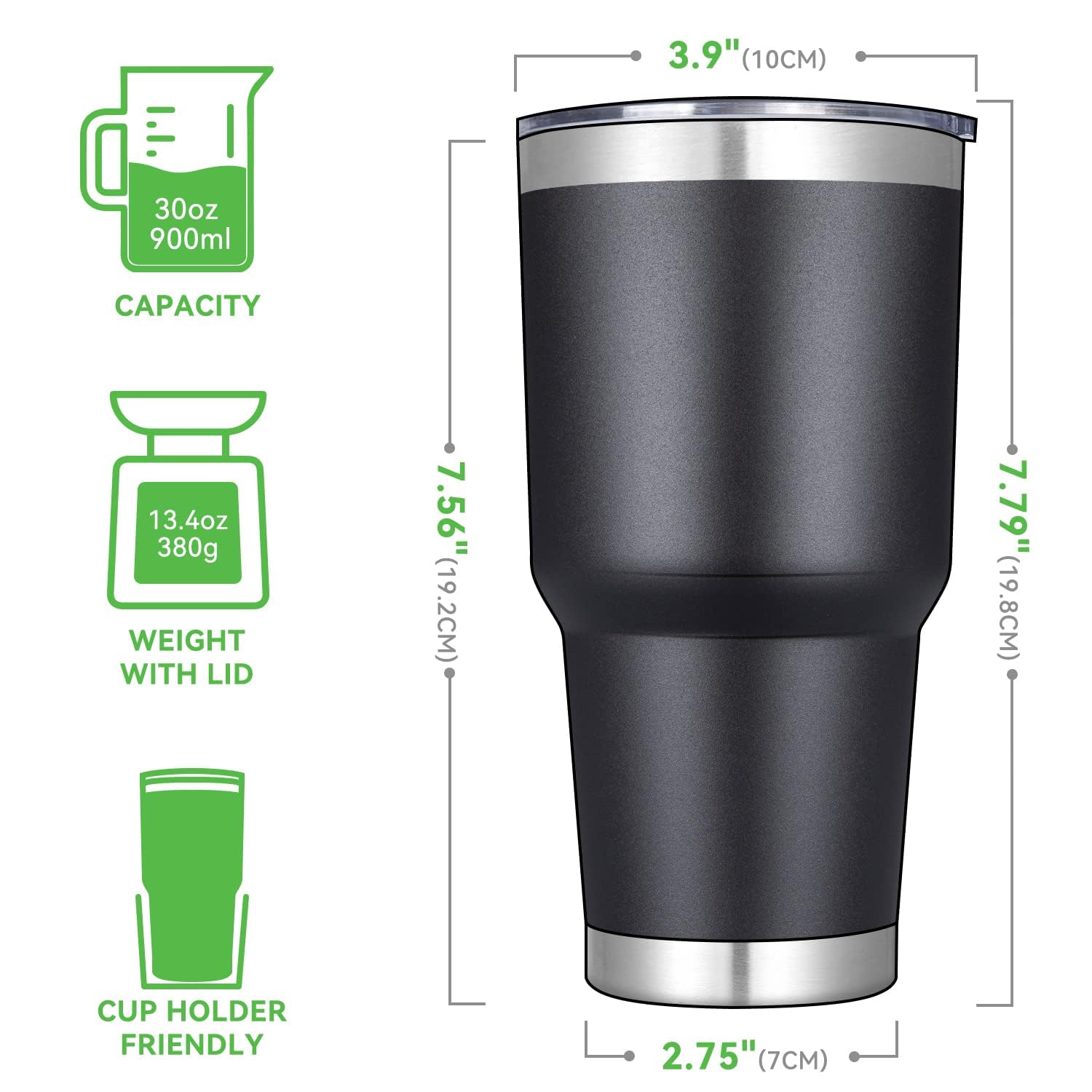 DOMICARE 30oz Tumbler Bulk with Lid and Straw, Double Wall Travel Coffee Mug, Insulated Vacuum Stainless Steel Tumblers, Powder Coated Tumbler Cup (Black, 8)