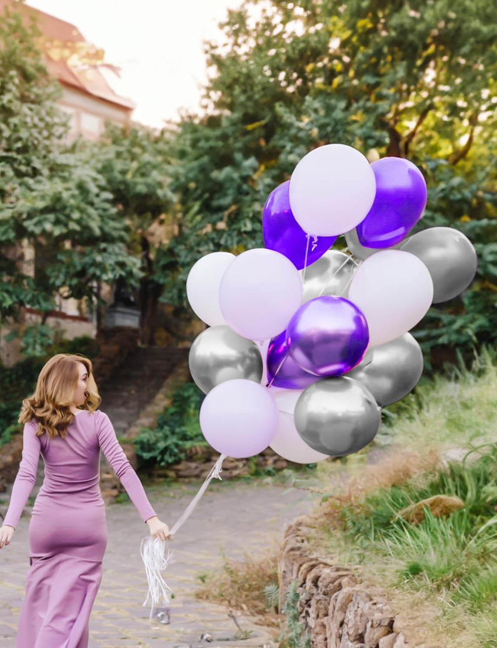 Skiennix 12-Inch Purple & Silver Balloons - 60pcs Pastel Lavender Confetti for Parties & Celebrations