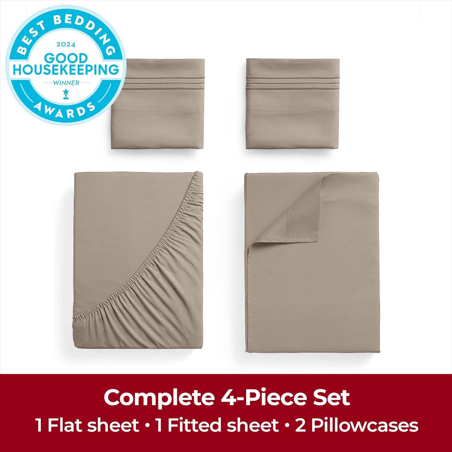 Mellanni Extra Deep California King Sheets - Hotel Luxury, Ultra Soft & Cooling - 4 PC Tan Set