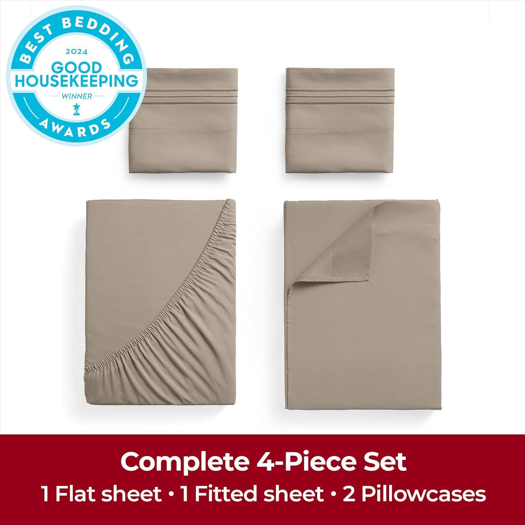 Mellanni Extra Deep Full Sheets - Hotel Luxury Bedding Set | Ultra Soft, Cooling & Stain Resistant (Full, Tan)