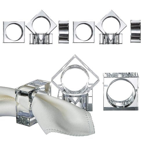 Donoucls Crystal Napkin Holder Rings Square Design Christmas Decorations for Dinner Set of 12