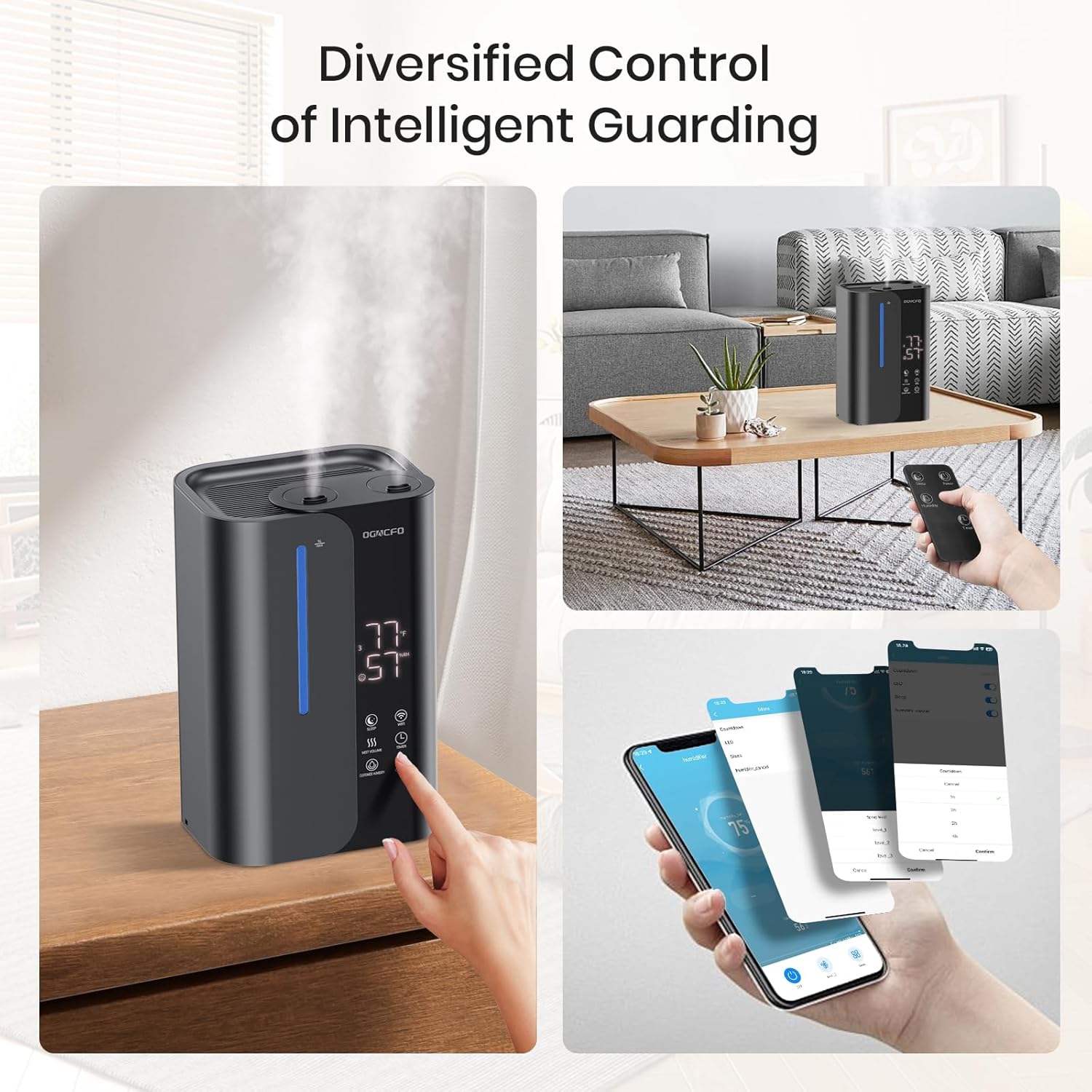 OGACFO 5L Smart Air Humidifier - Top Fill Design with Essential Oils | 50H Runtime, Quiet 28 dB for Home & Nursery
