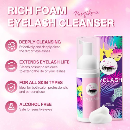 Buqikma Eyelash Shampoo | Gentle Cleanser Kit with Wash Brushes - 60ml/2.02 fl. oz for Salon & Home Care