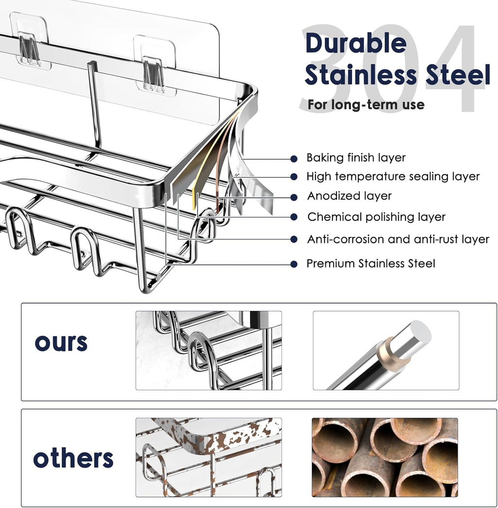 NESOMI Shower Caddy - Rustproof Stainless Steel Organizer with Large Capacity | 8-Pack No-Drill Storage Accessories