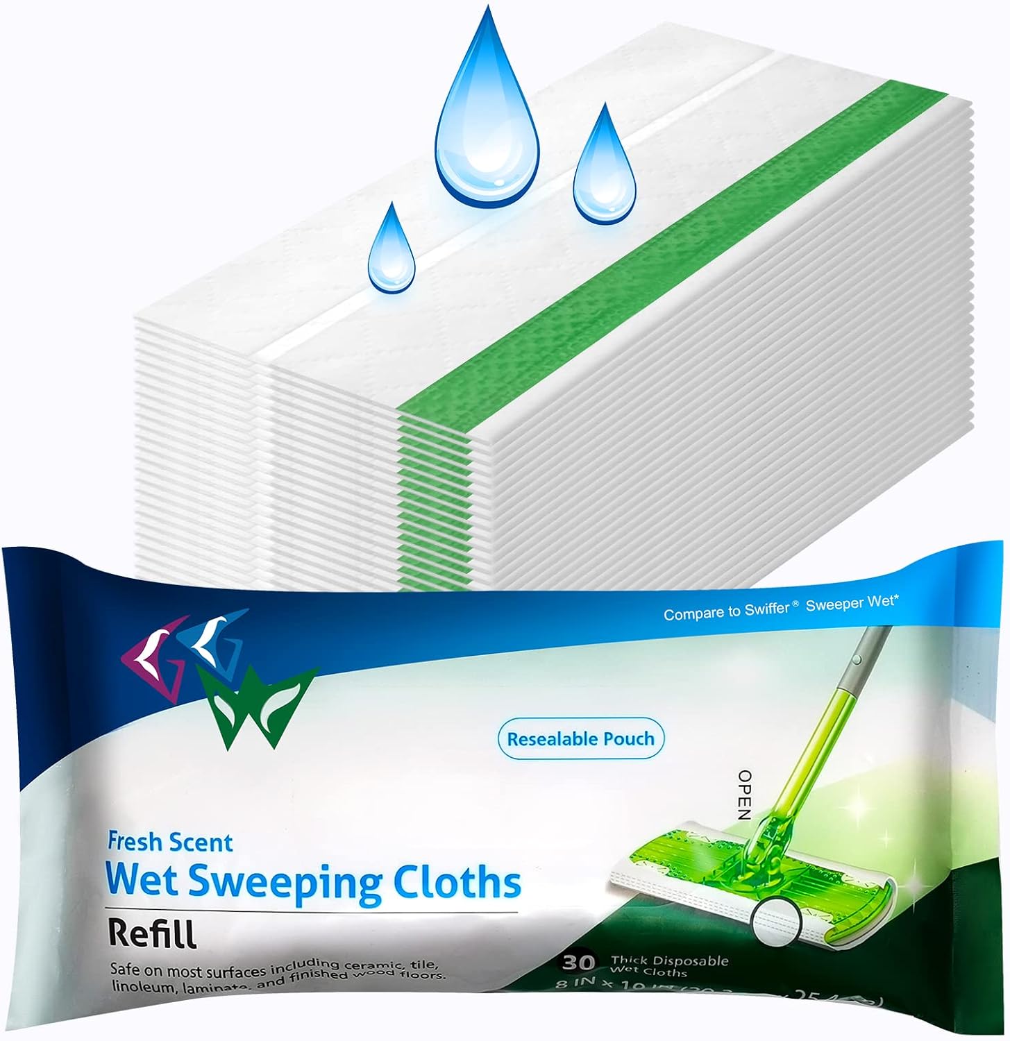 Skiennix Wet Mopping Pad Refills - 30 Count for Swiffer Sweeper | Superior Cleaning Cloths