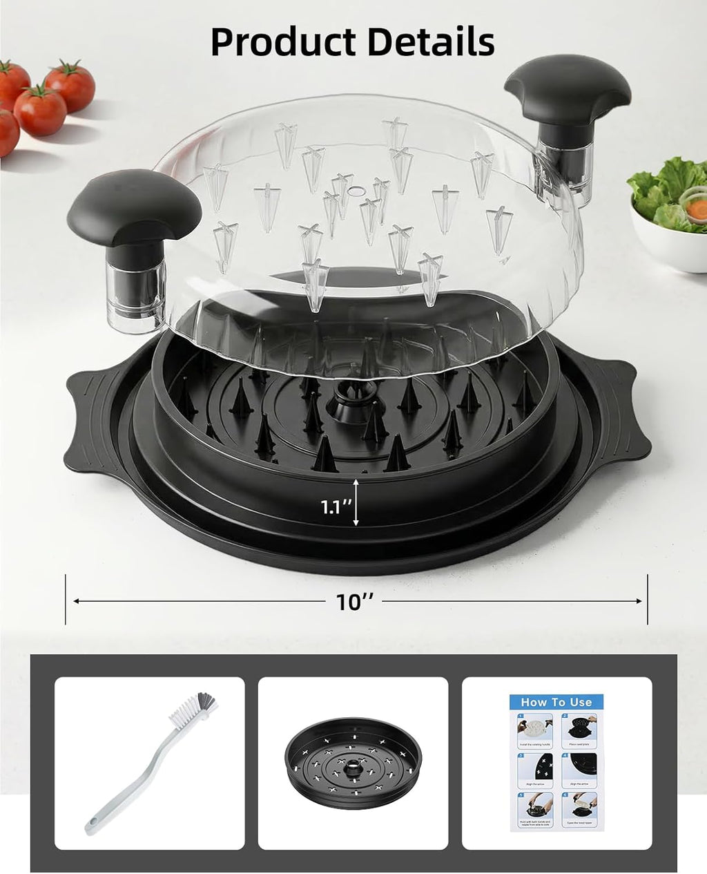 Skiennix Chicken Shredder - Large BPA-Free Meat Shredder Tool with Tray & Brush | Anti-Slip Design (Black)