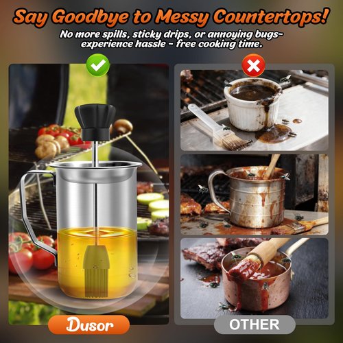 Dusor Gifts for Him Men Women BBQ Sauce Pot and Basting Brush Set, Father' s Day Gifts from Daughter Son Kitchen Gadgets, Grilling Gift for Men, Cooking Grilling Accessories Gift for Dad Husband