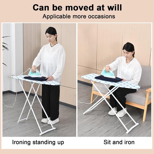 Ironing Board Full Size, 42" Compact Heavy Duty Ironing Board Foldable Household Iron Boards Space Saving Iron Boards with Heat-Resistant Cover Anti-Slip Feet Height Adjustable Ironstand (Blue 42'')