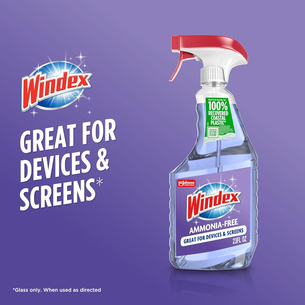 Windex Glass Cleaner Spray - Ammonia-Free Formula with Crystal Rain Scent | 23 Fl Oz Leak-Proof Bottle