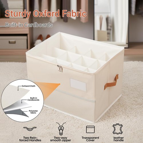 Chewlish Shoe Organizer for Closet, Foldable Shoe Box Storage Containers with Clear Cover, Smooth Zipper, Reinforced Handles and Bottom Support, Space Saving Shoes Holder, Beige (1, Small)