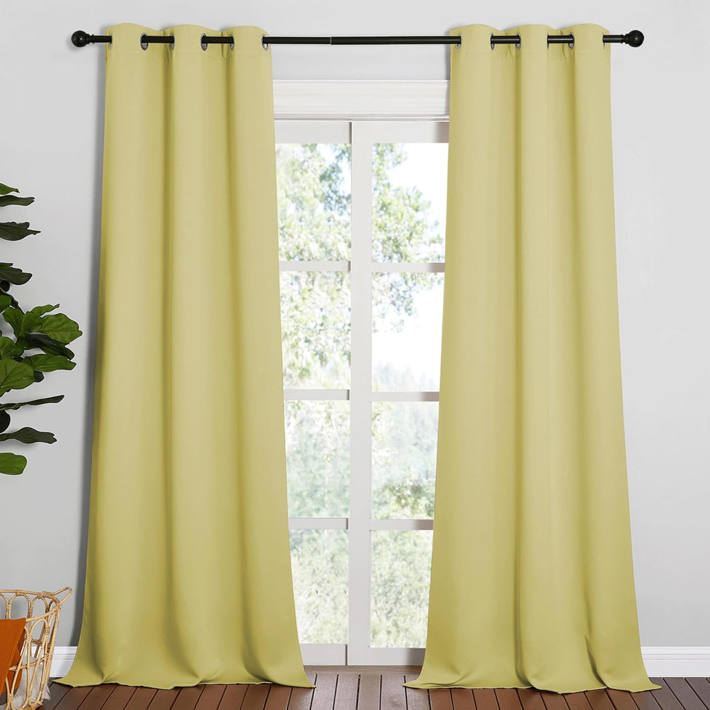 NICETOWN Blackout Curtains for Patio Glass Doors - Privacy Panel Drapes, Paler Yellow, 42" W x 95" L (1 Pair)