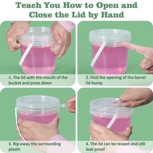 Airtight Clear Plastic Bucket with Lid, Ice Buckets for Parties, Reusable Ice Cream Tub with Handle, Food Storage Container, Food Grade Freezer and Microwave Safe for Sauce, Soup (16 OZ/500 ML)