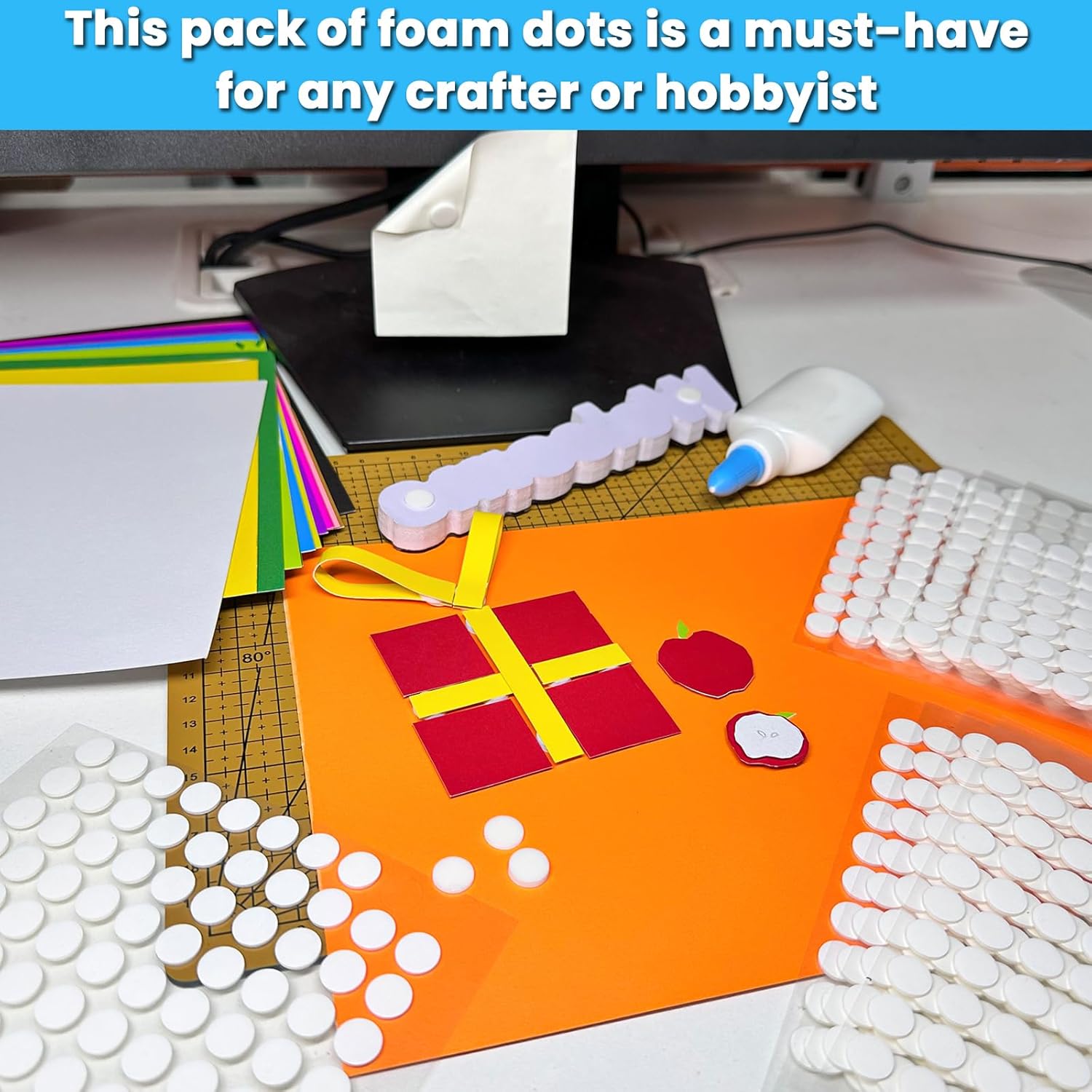 Tikfoam Double-Sided Adhesive Foam Dots - 1000 Pcs, 2mm & 1mm Thick for Crafting & DIY Projects