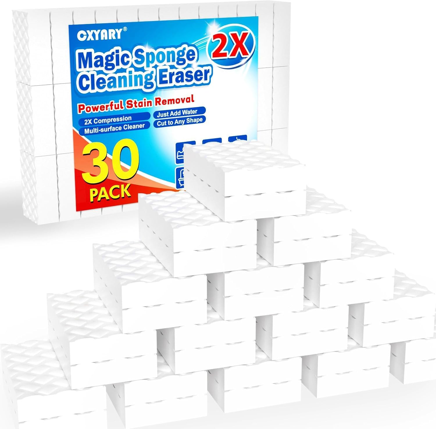 Magic Sponges | 30 Pack Cleaning Eraser Foam Pads - 2X Density Multi-Functional Household Cleaner