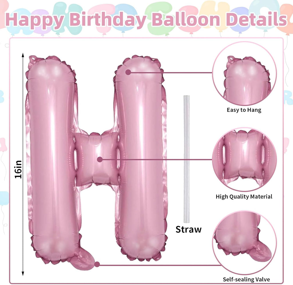 Skiennix Pink Happy Birthday Balloon Banner - 16 Inch Pastel Pearl Mylar Foil Balloons for Girls' Party Decor