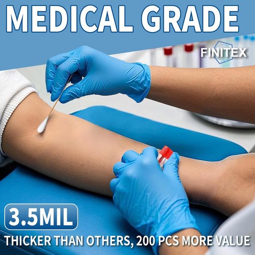 FINITEX Blue Nitrile Exam Gloves - 200 PCS | 3.5mil Powder-Free, Latex-Free Medical & Food Safe